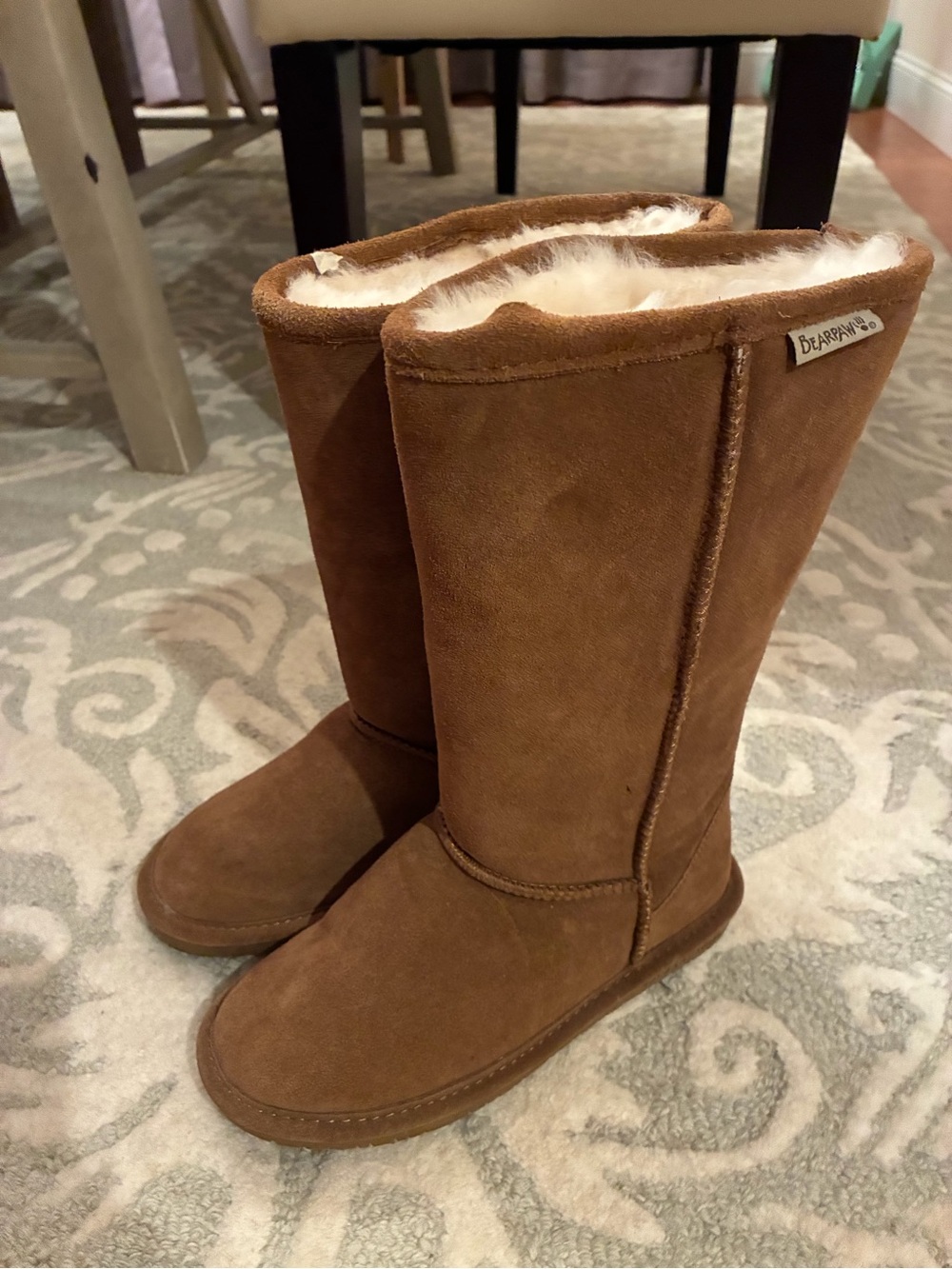 BearPaw Tall Shearling-Lined Suede Boots - Chestnut Brown
